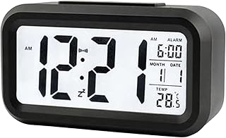 Digital Alarm Clock with Temperature Display, LCD Screen, Date and Time, 12/24 Hour Format, Black
