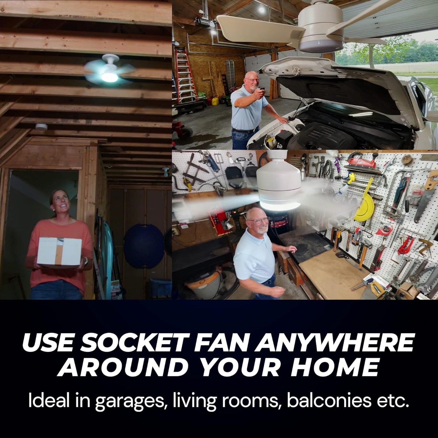 17845 Socket Fan Light Original - Cool Light Led Ceiling Fans With Lights And Remote Control Replacement For Lightbulb - Bedroom Kitchen Living Room1000 Lumens 5000 Kelvins Cool Leds (Remote Battery Not Included)