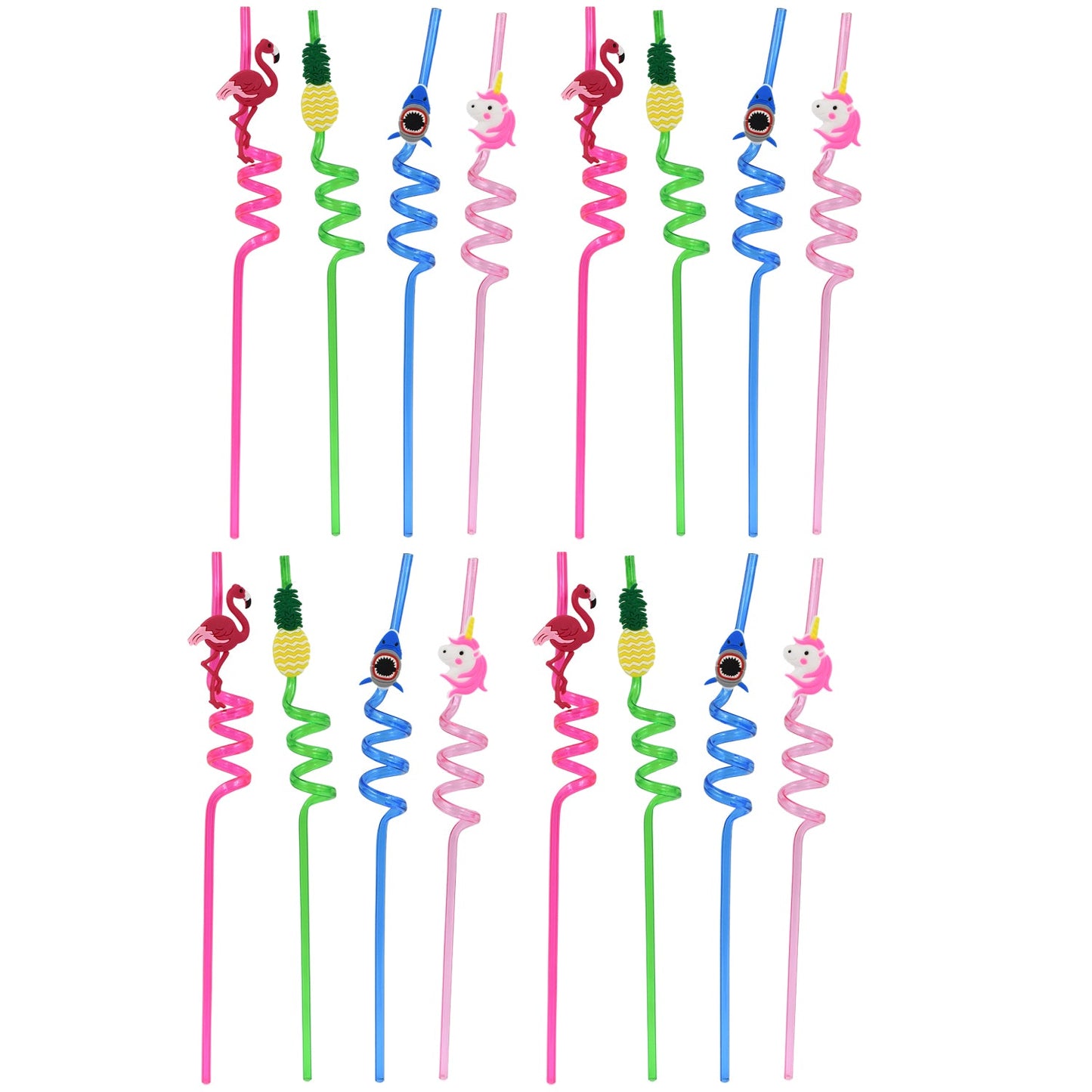 Childrens Plastic Straws Reusable Plastic Straws (12 Pcs Set Mix Design)