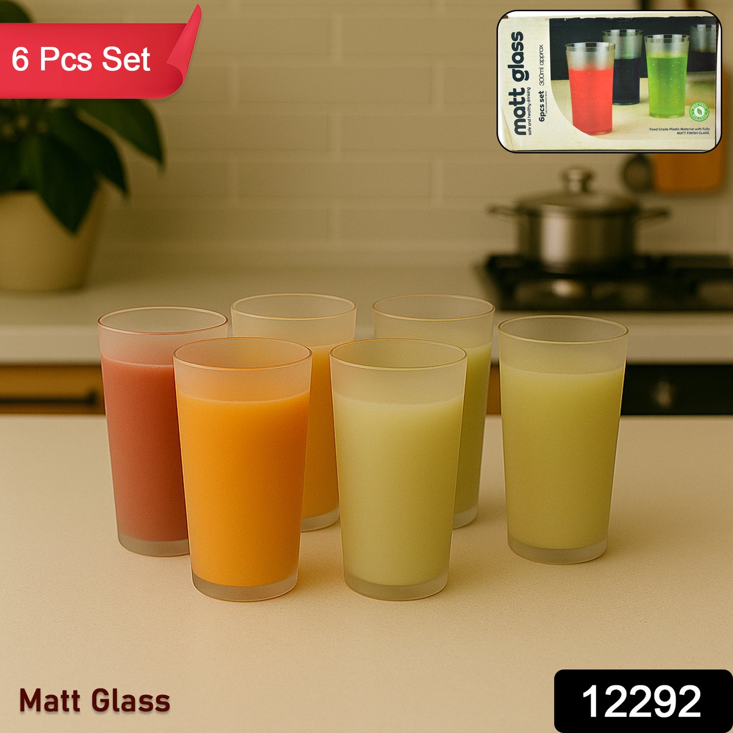Matt Finish Glass Tumbler Set (Approx 300ml 6 Pc)