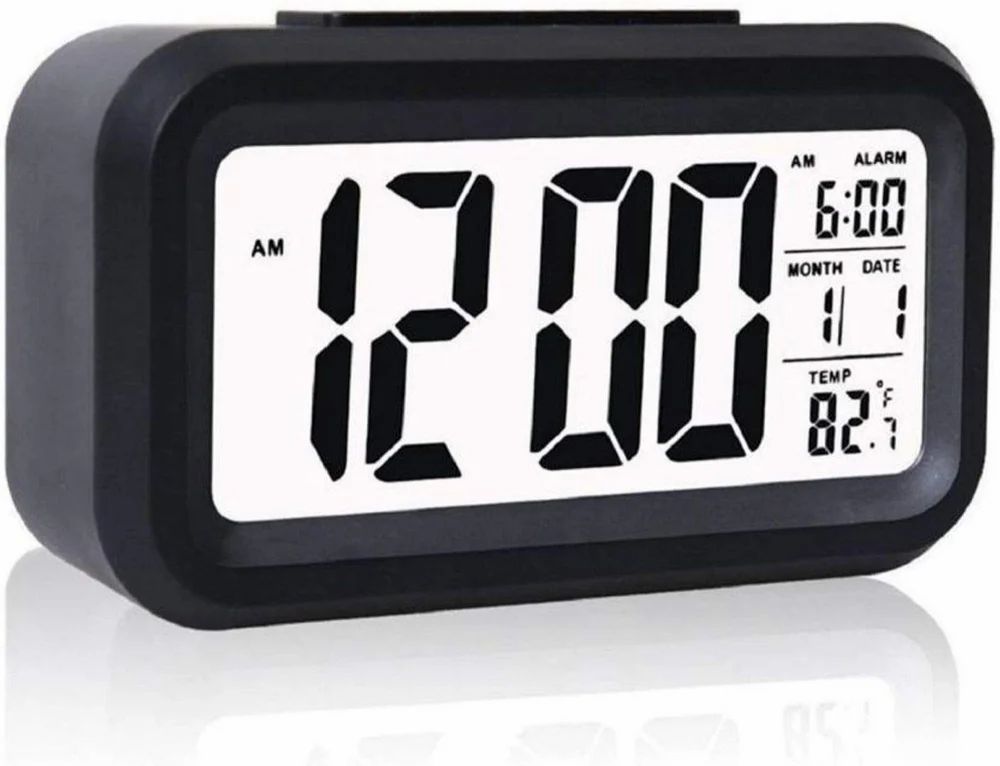 Digital Alarm Clock with Temperature Display, LCD Screen, Date and Time, 12/24 Hour Format, Black