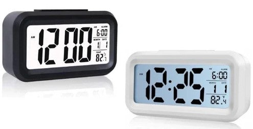 Digital Alarm Clock with Temperature Display, LCD Screen, Date and Time, 12/24 Hour Format, Black