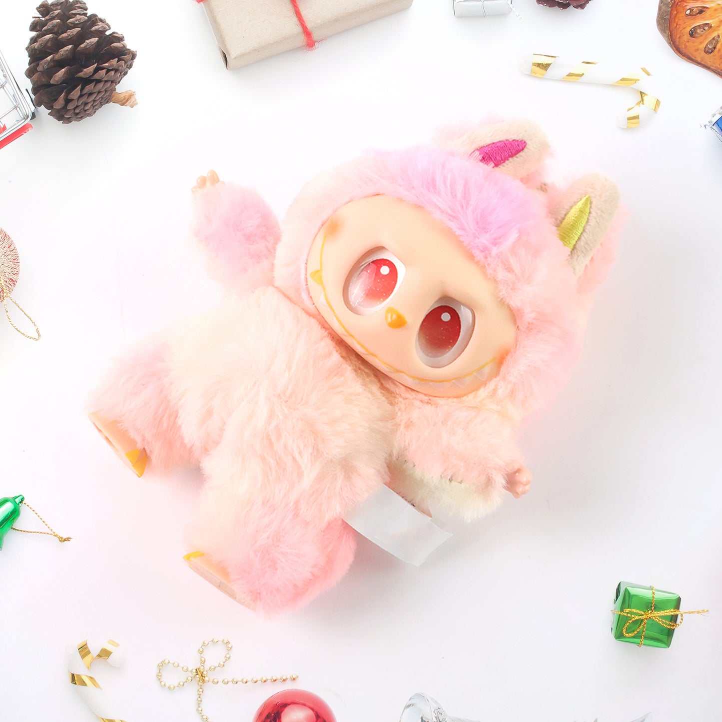 Pink Plush Toy Cartoon Keychain With Hook Colorful Animal Pink (1 Pc)