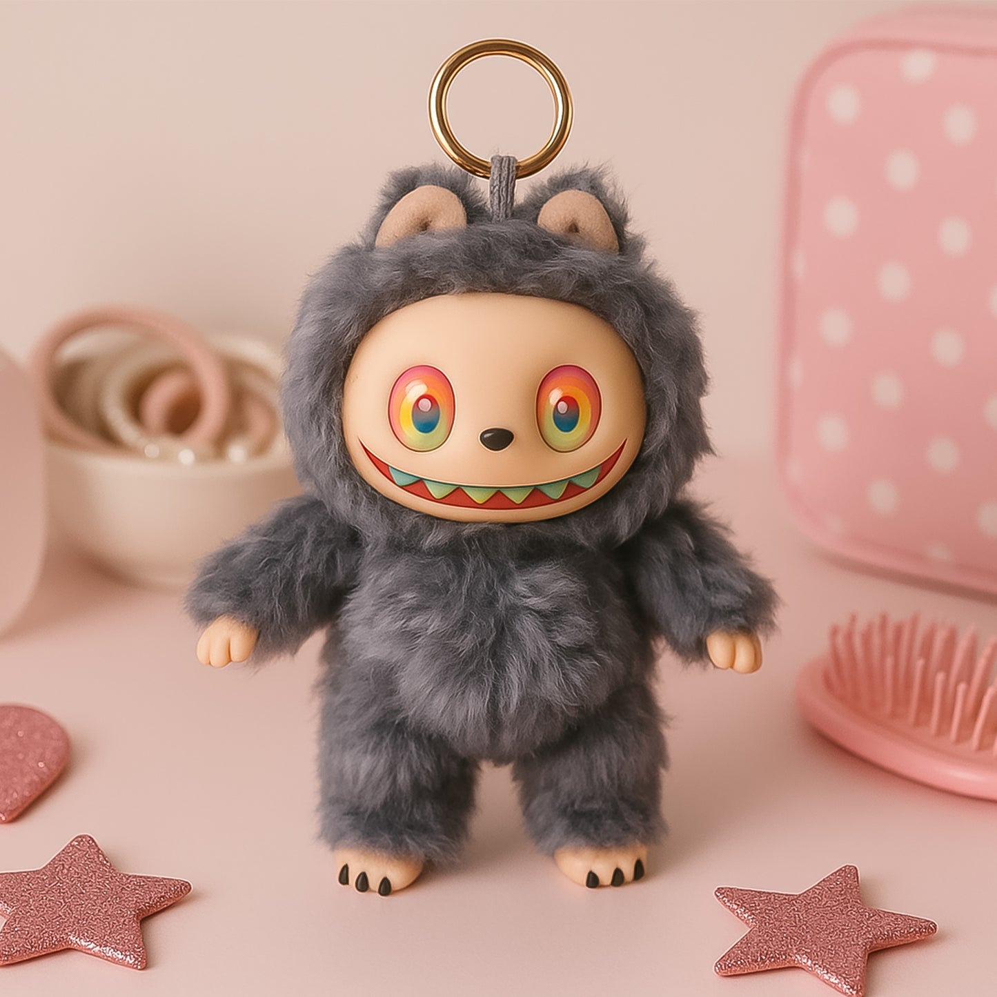 Black Plush Toy Cartoon Keychain With Hook Colorful Animal Black (1 Pc)