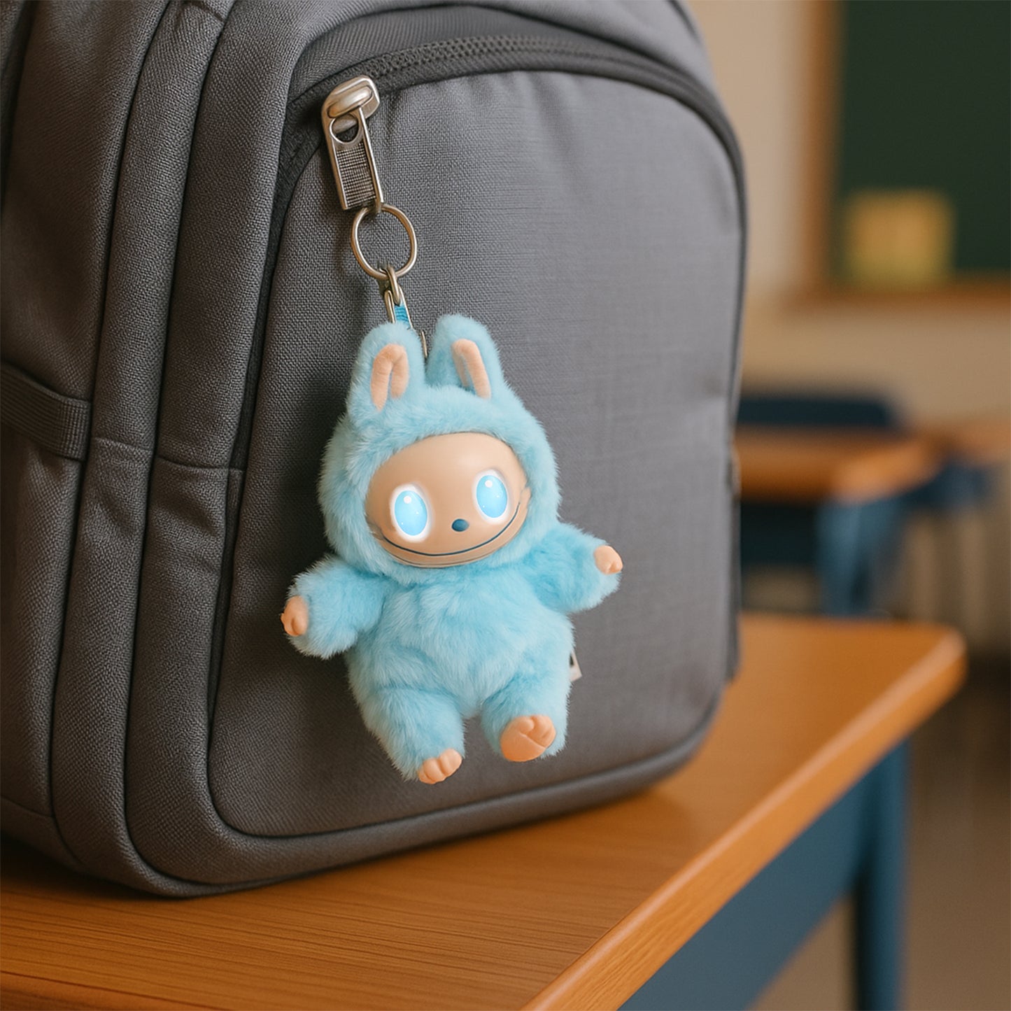 Sky Blue Plush Toy Cartoon Keychain With Hook Colorful Animal Sky Blue (1 Pc)